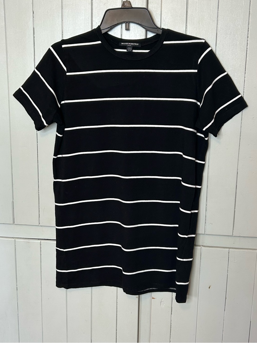 Brandy Melville Women's Black White Stripe Short Tee/Dress One Size